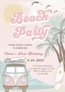 Retro Beach Invitation Girl design preview