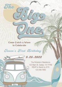 Retro Big One Invitation Boy design preview