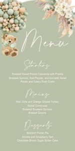 Boho Sage Teddy Bear Menu design preview