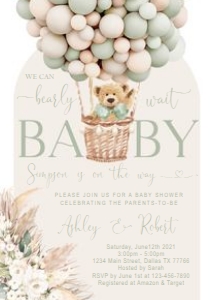 Boho Sage Tan Teddy Bear Invitation Set design preview
