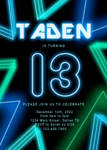 Blue Green Neon Birthday Invitation design preview