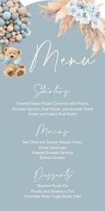 Menu: Boho Dusty Teddy Bear Menu