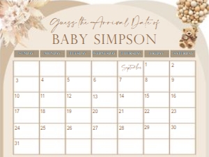 Boho Tan Teddy Bear Guess Arrival Date Calendar design preview