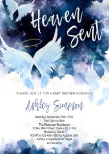Heaven Sent Baby Shower Invitation Watercolor Blue design preview