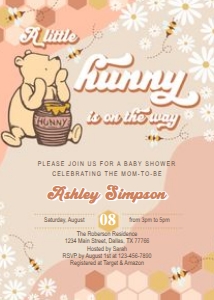 Winnie the Pooh Retro Girl Baby Shower Invitation design preview