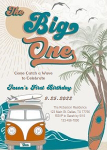 Retro Big One Invitation Boy 2 design preview
