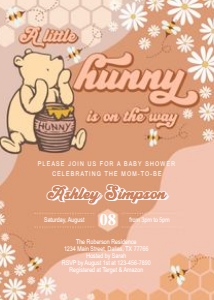 Winnie the Pooh Retro Girl 2 baby shower Invitation design preview