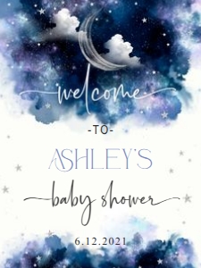 Over the moon baby shower blue purple Welcome Sign design preview