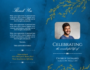 Blue & Gold Branches Funeral Program (4 pages): Blue & Gold Branches Funeral Program Template