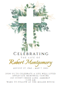 Cross & Leaves Funeral Invitation: Cross & Leaves Funeral Invitation