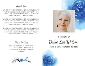 Blue Floral Funeral Program (4 page): Blue Floral Funeral Program Template (4 page)