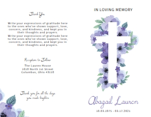 Lavender Floral Cross Funeral Program Template (4 pages): Lavender Floral Cross Funeral Program Template