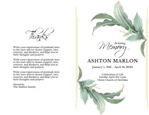 Traditional Botanic Funeral Program: Green & Gold Botanical Funeral Program