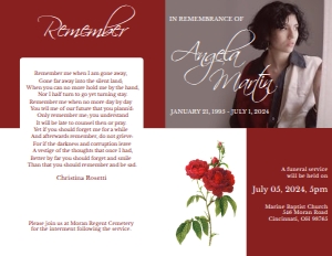 Red Rose Elegant Funeral Program: Elegant Red Rose Funeral Program