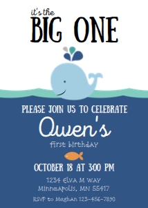 Whale First Birthday Party Invitation design preview