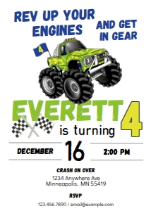 Monster Truck Invite - Green Truck design preview