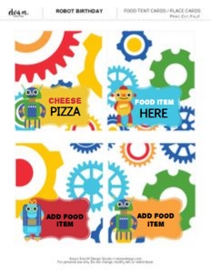 Robot Tent Cards design preview