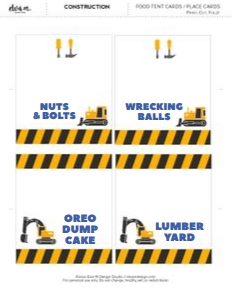 Construction Party Tent Cards design preview