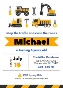 Construction Birthday Invite design preview