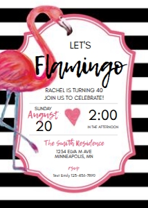 Flamingo Invite (B&W Stripe) design preview
