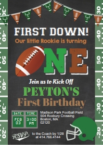 Football First 1st Birthday Invitation design preview