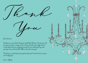 Tiffany Blue Chandelier Thank You Card design preview