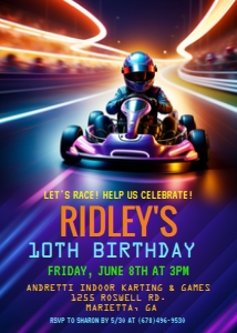 Go-Kart Car Racing Birthday Invitation design preview