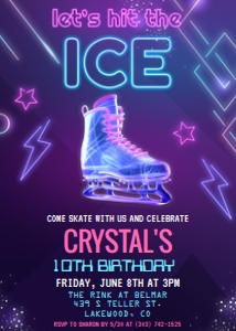 Ice Skating Birthday Invitation - Purple design preview