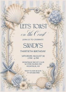 Coastal Birthday Invitation Template Beach Birthday Party Invite design preview