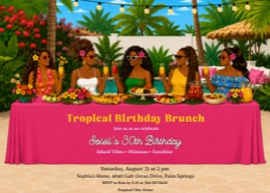 Tropical Birthday Brunch Table Invitation - African American design preview