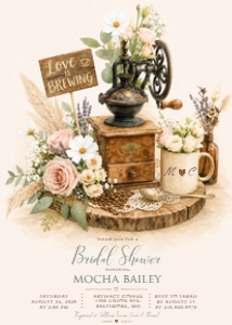 Love is Brewing Vintage Coffee Invitation 2 design preview