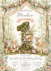 Our Little One Woodland First Birthday Invitation design preview
