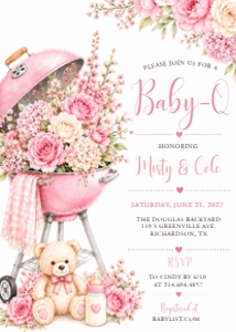 Baby Q Shower Floral Grill Invitation - Pink design preview