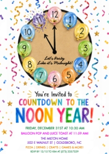 Balloon Noon Year's Eve Invitation design preview