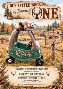 Little Buck Car First Birthday Invitation design preview