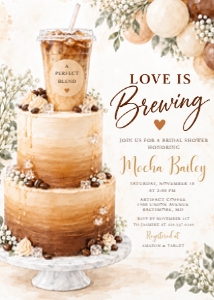 Love is Brewing Iced Coffee and Cake Invitation design preview