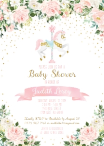 carousel pink - bbs invitation 2 5x7 white: carousel pink - bbs invitation 2