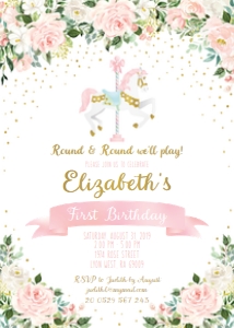 carousel pink - bd invitation 3 5x7 white: carousel pink - bd invitation 3