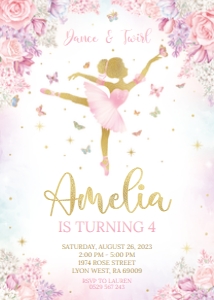 ballerina butterfly - bd invitation 2 5x7: ballerina butterfly - bd invitation 2