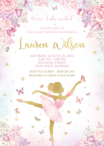 ballerina butterfly - bbs invitation 1 5x7: ballerina butterfly - bbs invitation 1
