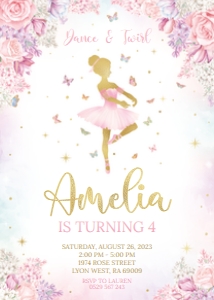 ballerina butterfly - bd invitation 3 5x7: ballerina butterfly - bd invitation 3