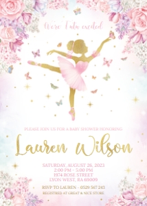ballerina butterfly - bbs invitation 2 5x7: ballerina butterfly - bbs invitation 2