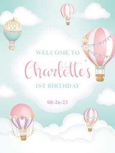 HotAirBalloon turquoise - welcome 18x24: HotAirBalloon turquoise - welcome