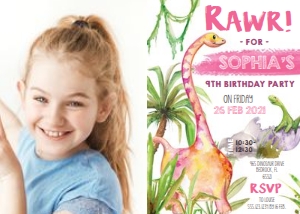 Dinosaur Girl Party Photo Invitation: Dinosaur Girl Party Photo Invitation