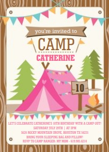Camping Tent Party Girls Invitation: Camping Tent Party Girls Invitation