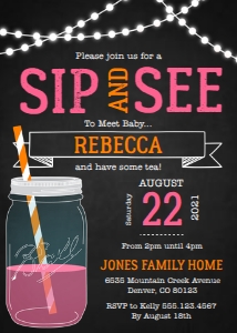 Sip & See Chalkboard Invitation Girls: Sip & See Chalkboard Invitation Girls