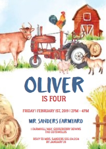 Farm Birthday Invitation - Watercolor Invitation: Farm Birthday Invitation