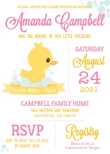 Rubber Duck Baby Shower Girls Invitation: Rubber Duck Baby Shower Girls Invitation