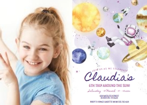 Space Party Photo Invitation For Girls: Space Party Photo Invitation For Girls