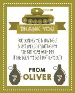 Tank Party Thank You Card: Tank Party Thank You Card